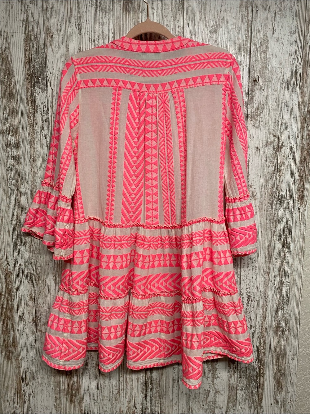 Devotion TWINS Pink Patterned V-Neck Tiered Mini Dress - Picture 8 of 12